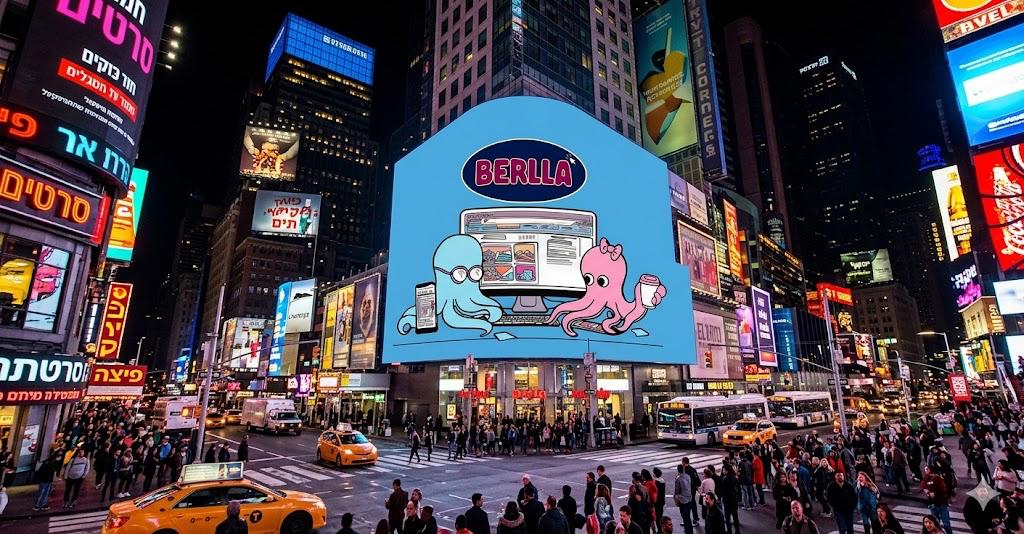 לוגו BERLLA על שלט פרסום בכיכר טיימס